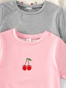 Genkimix Kids Bộ 3 món áo thun ngắn tay và quần short dáng rộng in hình quả anh đào nhỏ xinh cho bé gái, thích hợp mặc mùa hè. - Nhiều màu - Xem 3
