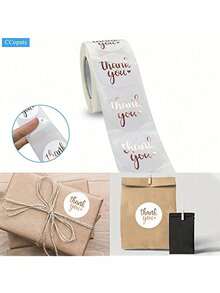 500pcs/Roll Decorative Thank You Label Stickers With English Text Patterns, Adhesive Sealing Stickers - White - View 3