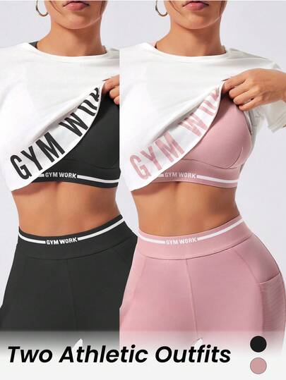 Velisys Set de 6 piezas de ropa interior deportiva ajustada con sujetador acolchado de algodón desmontable y estampado de letras en colores contrastantes, de uso versátil y casual