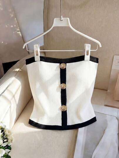 Franclia Áo hai dây nữ thanh lịch, gợi cảm, không dây vai, màu trắng trơn, chất liệu vải thun gân, thích hợp mặc mùa hè.