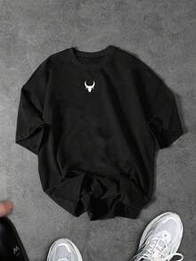 Sport MetroGents 1 chiếc áo thun thể thao nam dáng rộng in hình đầu bò, thích hợp mặc hàng ngày đi làm hoặc tập gym. - màu đen - Xem 3