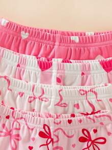 SHEIN GraphicGems 4pcs/Set Young Girl' Round Neck Short Sleeve Shorts Snug Fit Cute Rabbit, Heart, Bow Decor Soft Comfortable Pajamas, Suitable For Bestie Gift, Self-Gift - Multicolor - View 6