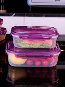 Caja de almacenamiento de alimentos transparente, de estilo moderno, diseño rectangular largo y a prueba de agua de PP, adecuada para refrigeradores y hornos microondas. - Morado - Ver 4