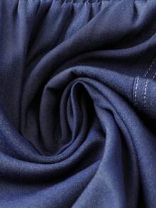 CURVE Conjunto de 2 piezas de camisa y pantalones cortos de aspecto vaquero minimalista casual de primavera temprana para mujer de talla grande - azul real - Ver 6