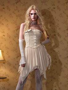 ROMWE 性感褶皱蝴蝶结不对称下摆迷你连衣裙（女款） - 彩色 - 查看 7