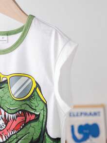 SHEIN Summer Cute Print Round Neck Sleeveless Top And Shorts Set - Green - View 5