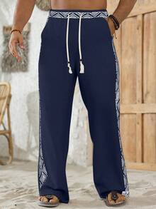 VENTUSAIL Men's Retro Print Casual Pants - Navy Blue - View 5