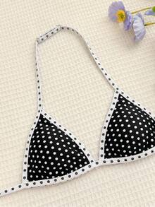 SHEIN Bộ bikini hai mảnh in hoa cổ điển dành cho thiếu nữ, trang phục đi biển mùa hè, màu mơ, chất liệu dệt kim, họa tiết vỏ sò, cổ yếm, kiểu dáng tam giác, đồ bơi mùa hè. - Nhiều màu - Xem 9