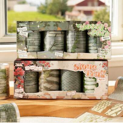 1 set avtryck av forntida vägar, stansad spilltejp, journalingspilltejp, klistermärkespilltejp, spilltejp landskapspilltejp