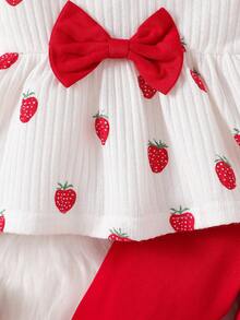 SHEIN Nuevo conjunto de 2 piezas de suéter de manga abullonada con estampado de corazones blancos y rojos y pantalones pitillo a juego para recién nacidos, ideal para fiestas y salidas - Multicolor - Ver 7