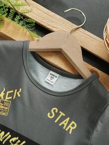 Conjunto de camiseta de manga corta con estampado gráfico y pantalones cortos para niño, adecuado para deportes al aire libre - Multicolor - Ver 6