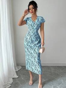 Elenzga Women's Elegant Commute & Vacation Vintage Floral Print Dress - Blue - View 3