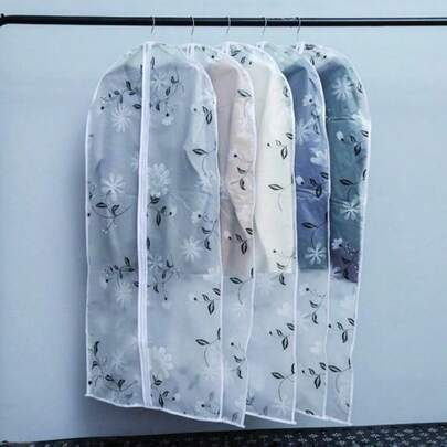 5 Packs PEVA Zippered Garment Dust Covers, Washable Hanging Clothes Protectors For Household Wardrobe & Coat Storage