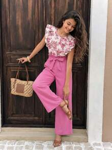 SHEIN Conjunto de 2 piezas para niñas preadolescentes con parte superior sin mangas estampada y pantalón, estilo de moda minimalista casual para uso diario - Rosa Pálido - Ver 10