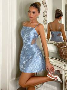 Glamine Charm Vestido corto elegante y sexy de mujer con tirantes finos, estilo princesa francesa, color azul claro y manga abullonada - Celeste - Ver 6