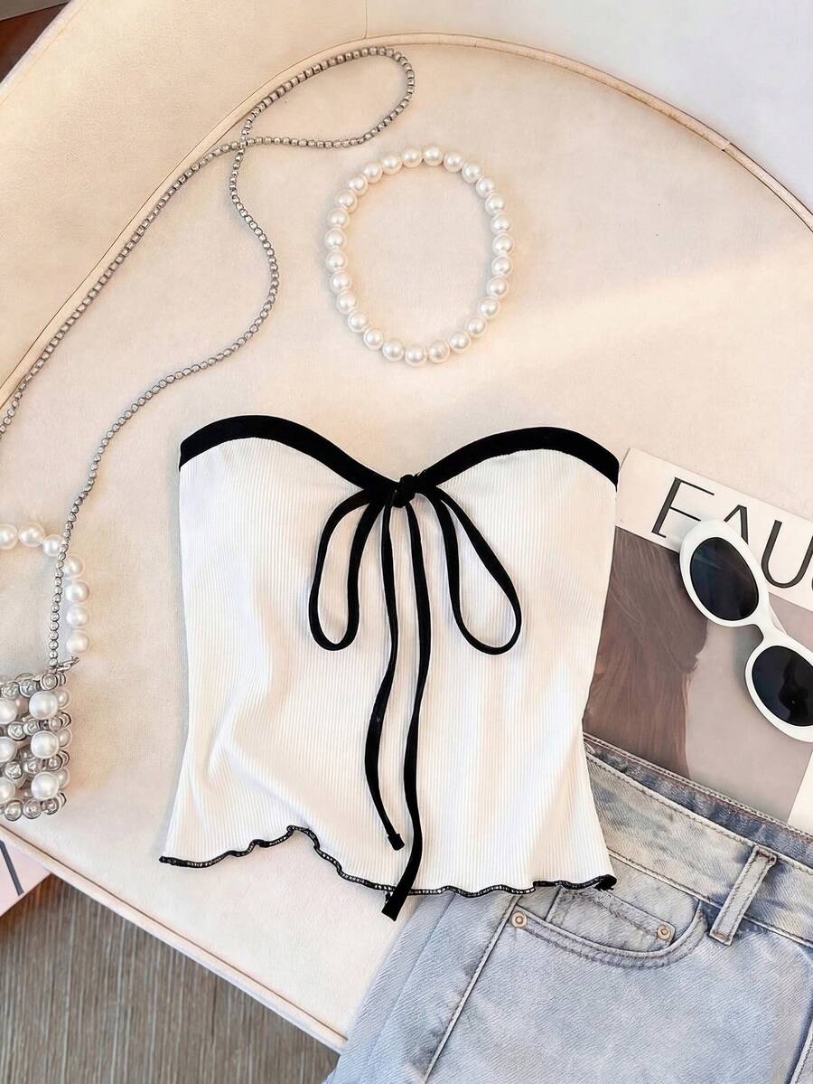 Franclia Áo ống hở lưng thanh lịch, gợi cảm dành cho nữ, màu trắng trơn, chất liệu vải dệt kim gân, ôm sát, đa năng, thích hợp mặc hàng ngày, đi nghỉ hè. - trắng - Xem 1