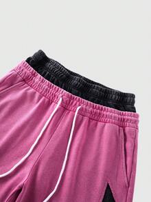 Men's Pentagram Pattern Drawstring Waist Casual Shorts - Pink - View 5