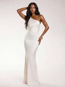Normani 秋冬季情人节假日派对宴会婚礼金属装饰露背喇叭裙女装 - 白色 - 查看 4