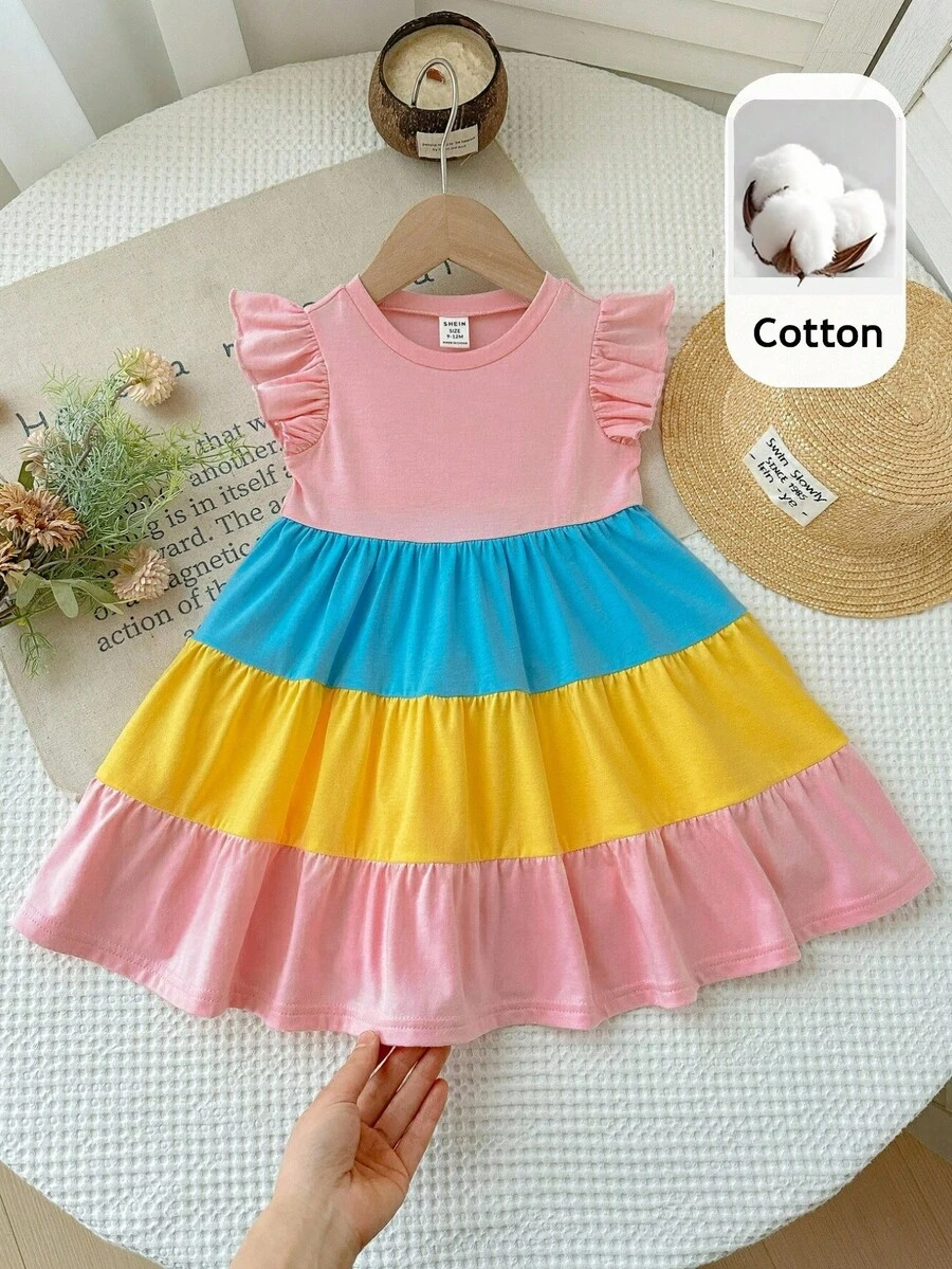 SHEIN 女婴针织撞色拼接连衣裙 - 彩色 - 查看 1