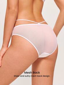 LUVLETTE Low-Rise White Embroidered Elegance Lingerie Floral Lace & Demi-Sheer Mesh & Strappy Sexy Briefs - Gold - View 4