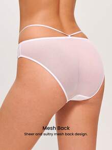 LUVLETTE Low-Rise Light Blue Embroidered Elegance Lingerie Floral Lace & Demi-Sheer Mesh & Strappy Sexy Briefs - Blue - View 4