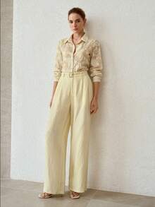 MOTF PREMIUM MINIMALIST ELEGANT 3D FLORAL EMBROIDERED LINEN 2 PIECES SET FOR WOMEN, YELLOW - Apricot - View 1