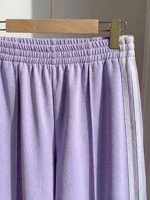 Comfortcana Women's Casual Commuting School Sports Elastic Waist Purple Contrast Striped Side Loose Wide Leg Sweatpants, Spring/Summer - Purple - View 6