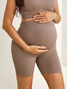 GentleRue Maternity 孕妇纯色休闲百搭日常穿着及运动短裤 - 棕色 - 查看 4