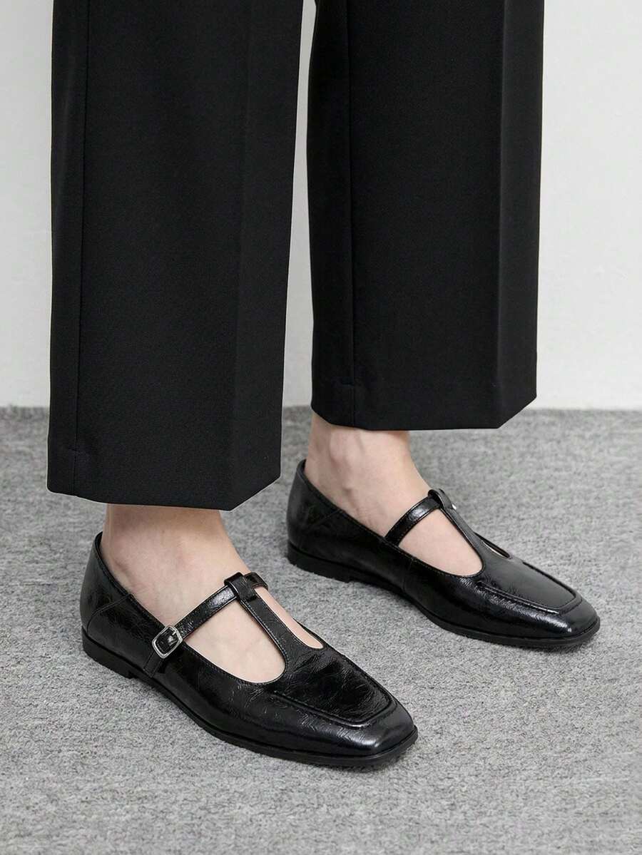 CUCCOO BIZCHIC Version ~ New T-Strap Mary Jane Shoes With Hidden Wedge Heels, Chunky Heels, Slimming French High-Heeled Shoes For Women - Black - View 1
