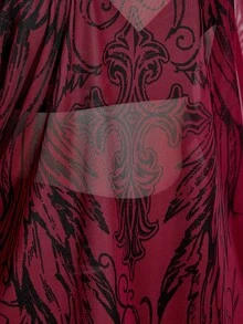 SHEIN ICON 大尺碼 Y2K 復古龐克印花透視網紗寬開衩迷你洋裝 秋季 - 酒紅色 - 查看 9