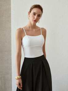 MOTF PREMIUM FASHION BASIC CAMI TOP, ZIPPER BACK SPAGHETTI STRAP TOP FOR LAYERING - White - View 6