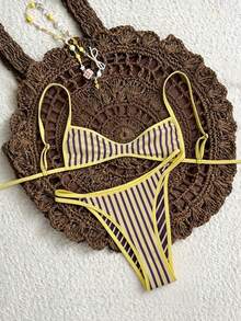 Elavelle 女士随机印花细肩带比基尼套装，春夏款 - 彩色 - 查看 2