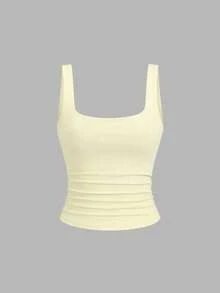 Sweetra Women's Casual Pleated Square Neck Camisole, Summer - Multicolor - View 3