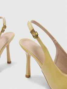 CUCCOO BIZCHIC Elegant Slingback Heels For Women Glossy Finish Pointed Toe Minimal Office Pumps - Light yellow - View 6