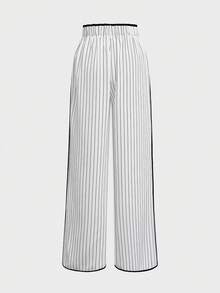 Franclia Quần ống rộng buộc dây kẻ sọc kiểu Mỹ cổ điển dành cho nữ, quần dài thoải mái để dạo chơi, thích hợp cho các hoạt động ngày Quốc khánh, lễ hội âm nhạc mùa hè, dã ngoại công viên lễ Phục sinh, trang phục thư giãn. - Đen và trắng - Xem 3