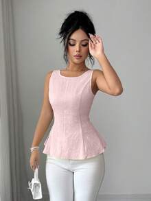 Elenzga Ladies Weave Elegant And Romantic Summer Vests - Pink - View 5
