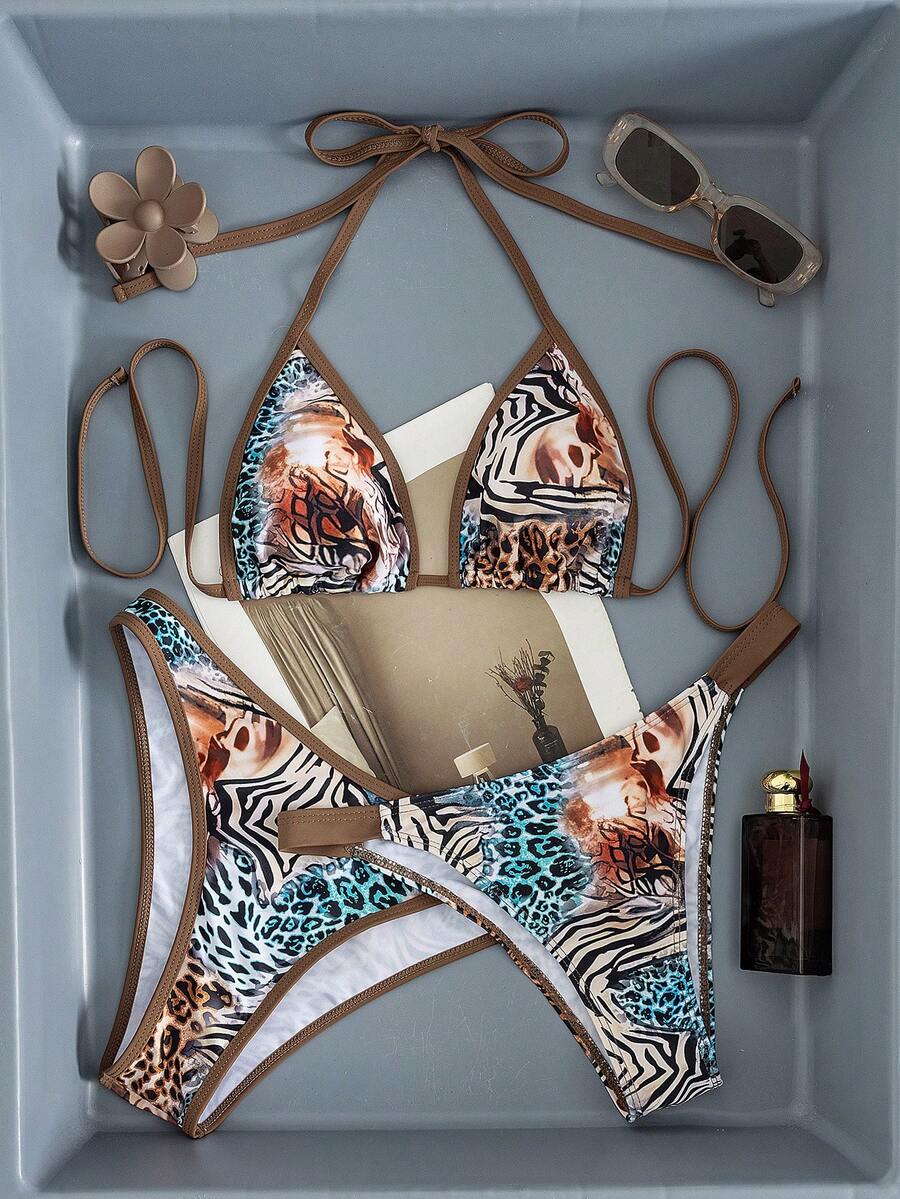 Swim Vcay Bộ bikini 3 mảnh in họa tiết gợi cảm thời trang dành cho nữ, kiểu dáng hở lưng buộc dây, có đệm mút, đồ bơi đi biển mới cho mùa xuân/hè. - Nhiều màu - Xem 1