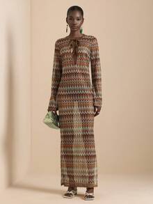 Vesra 女士网纱钩编风格沙滩度假连衣裙 - 咖啡 - 查看 3