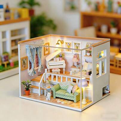 Kit de Casa Miniatura de Madeira DIY, Montagem Artesanal, Micro Paisagem Artesanal, Modelo de Construção de Montagem, Decoração de Cena Interativa Pais-Filhos, Brinquedo Educacional, Presente de Aniversário para Meninas