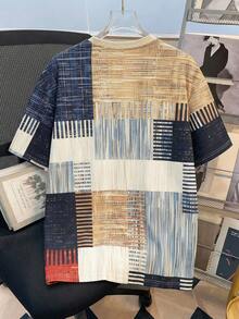 Manfinity Joysei Men's Casual Patchwork Color Round Neck Short Sleeve T-Shirt, Versatile For Daily Wear - Khaki - View 2