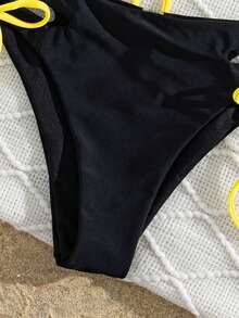Swim SXY Women Black Summer Cute Brazil Flag Mesh Cover Up 3 Pieces Set,Halter Bikini Top & Hollow Drawstring Bottoms,Beach Party Holiday Hawaii Rave Outfits - Multicolor - View 6