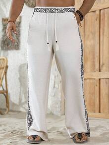 VENTUSAIL Men's Fashionable Casual Drawstring Waist Pockets Pants - White - View 5