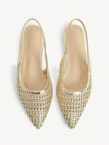 CUCCOO CHICEST Ladies Pointed Real Woven Splicing Daily Travel Casual Versatile Fashion Sandals Flat - Gold - View 1