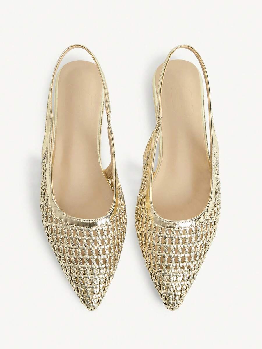 CUCCOO CHICEST Ladies Pointed Real Woven Splicing Daily Travel Casual Versatile Fashion Sandals Flat - Gold - View 1