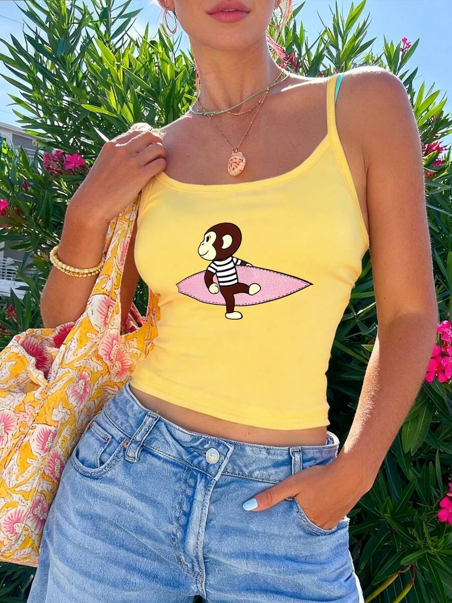 Y2K Cute & Playful Summer Vacation Women Casual Spaghetti Strap Tank Top - Multicolor - View 1
