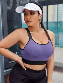 Rhythm Era Plus Size Contrast Binding Crisscross Back Sports Bra,Sewn-In Non-Removable Pads,High Support Racerback Athletic Bras For Women Black,Summer,Pilates - Mauve Purple - View 5