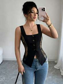 Elenzga Áo khoác nữ thanh lịch, màu đen, chất liệu dệt mềm mại và thoải mái, phối ren gợi cảm và sang trọng, dù đi dự tiệc, đi làm, du lịch hay bất cứ hoạt động nào khác, đều tạo nên điểm nhấn nổi bật giữa đám đông, một món đồ không thể thiếu trong tủ quần áo của phụ nữ. - màu đen - Xem 1