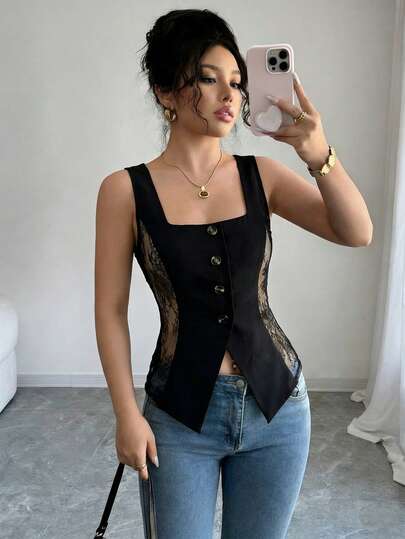 Elenzga Áo khoác nữ thanh lịch, màu đen, chất liệu dệt mềm mại và thoải mái, phối ren gợi cảm và sang trọng, dù đi dự tiệc, đi làm, du lịch hay bất cứ hoạt động nào khác, đều tạo nên điểm nhấn nổi bật giữa đám đông, một món đồ không thể thiếu trong tủ quần áo của phụ nữ.