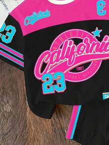 Bộ 2 món phong cách thể thao Mỹ cổ điển thập niên 2000, in số 23, gồm áo thun tay ngắn cổ tròn dáng rộng và quần short bó sát, thích hợp cho mùa xuân/hè, đi học, phong cách những năm 2000. - Nhiều màu - Xem 4