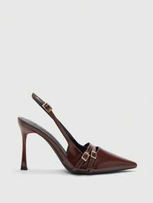 CUCCOO BIZCHIC Women's Pointed Toe Buckle Design Fashionable Elegant High Heels - Burgundy - View 2